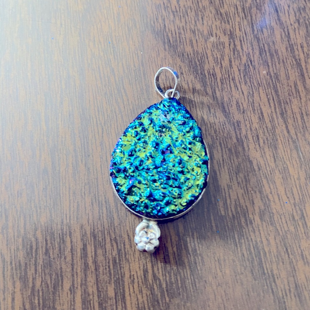 Gorgeous blue-green druzy and silver pendant